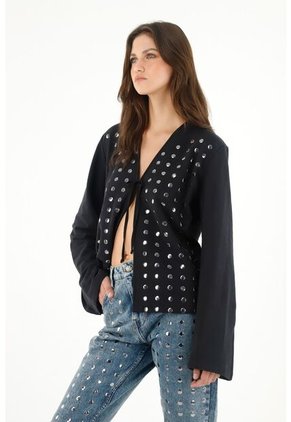 Tennis Buzo Con Taches Decorativos Negro Para Mujer