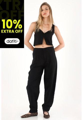 Tennis Pantalón Chino En 100% Lino Negro Para Mujer Tennis