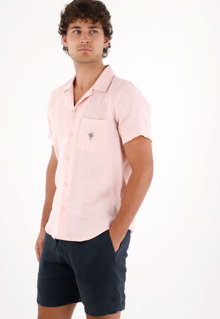 Camisa En 100% Lino Rosada Para Hombre