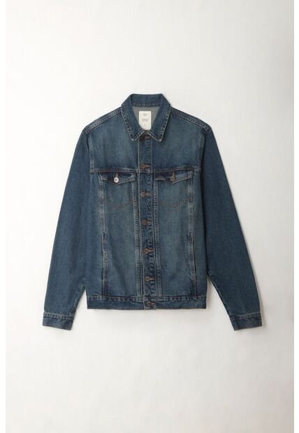 Tennis Chaqueta Denim Fit Recto Con Lavado Medio Desgastado En Algodón Azul Para Hombre