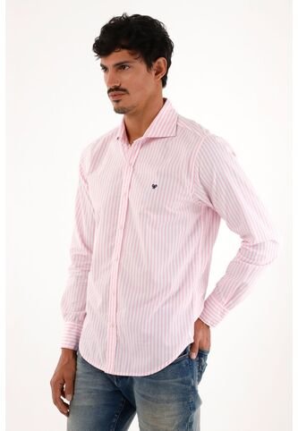 Camisa Rosada Manga Larga Con Diseño A Rayas Para Hombre Tennis