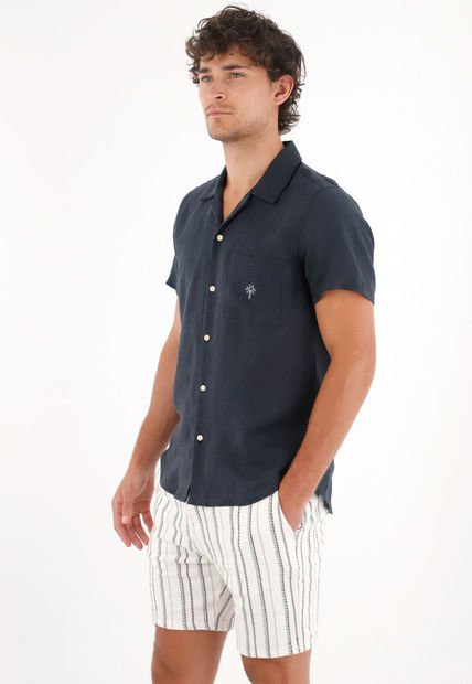 Camisa En 100% Lino Azul Para Hombre