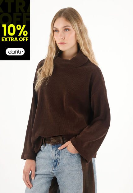 Buzo En Corduroy Amplio Café Para Mujer
