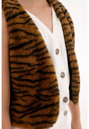 Chaleco De Tela Afelpada Animal Print Para Niña