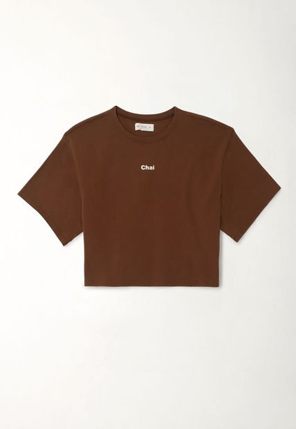Camiseta Boxy Fit Con Estampado Texto Café Para Mujer