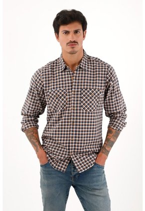 Tennis Camisa Leñadora Con Botones En Madera Café Para Hombre