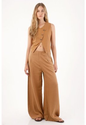 Tennis Chaleco En 100% Lino De Diseño Cruzado Café Para Mujer