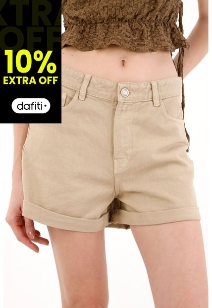 Tennis Short En Dril Tiro Alto Crudo Para Mujer