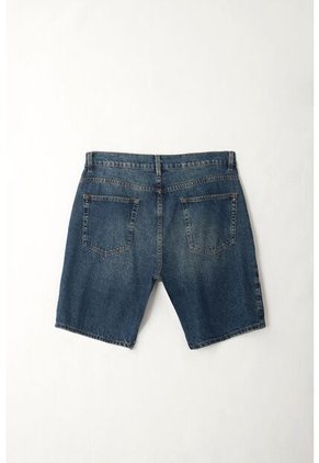 Tennis Bermuda Fit Recto Con Lavado Vintage En Denim De Algodón Azul Medio Para Hombre