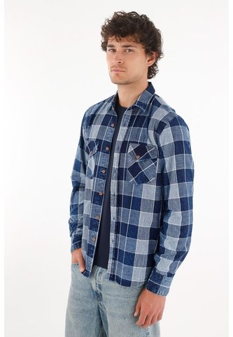 Tennis Camisa Leñadora Con Bolsillos Azul De Silueta Amplia Para Hombre Tennis