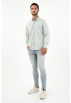 Tennis Camisa Con Bolsillo De Parche Azul Para Hombre