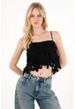 Tennis Camisa Crop Con Bordado De Flores Negra Para Mujer de Tennis