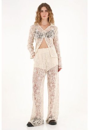 Pantalón Wide Leg En Encaje Crudo Para Mujer