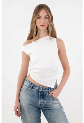 Tennis Camiseta Crop En Rib Blanca Para Mujer