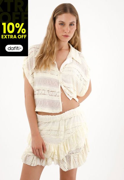 Camisa Boxy Fit Con Textura Crudo Para Mujer