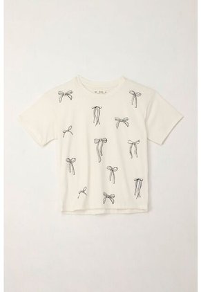 Camiseta Básica Estampada Con Apliques Crudo Para Niña