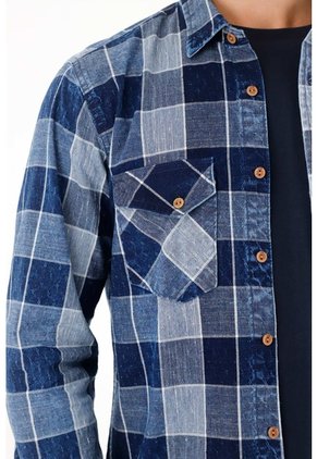 Tennis Camisa Leñadora Con Bolsillos Azul De Silueta Amplia Para Hombre