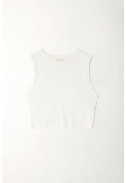 Tennis Camiseta Crop Manga Sisa Blanca Para Mujer