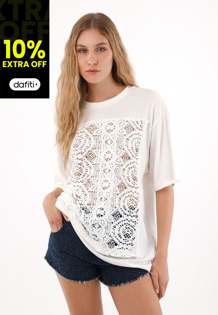 Camiseta Manga Corta De Silueta Amplia Crudo Para Mujer