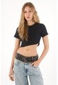 Tennis Camiseta Manga Corta En Rib Negra Para Mujer de Tennis