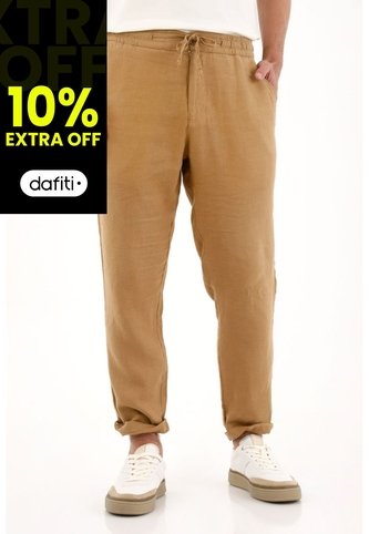 Tennis Pantalón Chino En 100% Lino Café De Ajuste Cómodo Para Hombre Tennis