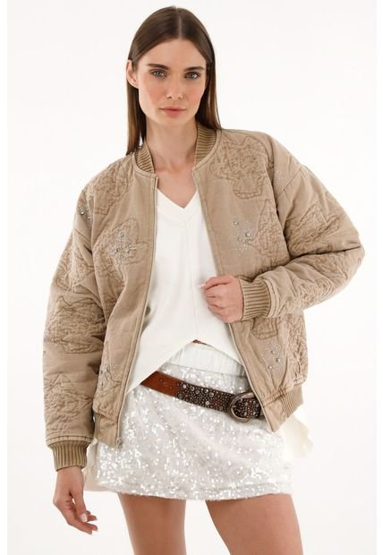 Chaqueta Acolchada Con Bordados Para Mujer