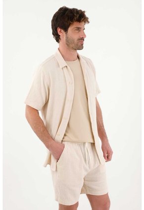Tennis Bermuda Tipo Chino Con Textura Crudo Para Hombre