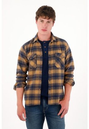 Camisa Manga Larga Con Diseño A Cuadros Multicolor Para Hombre