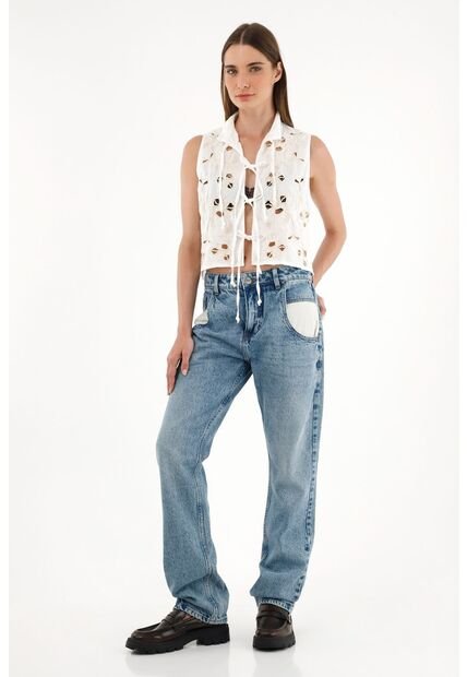 Tennis Jean Recto Tiro Alto Azul Para Mujer