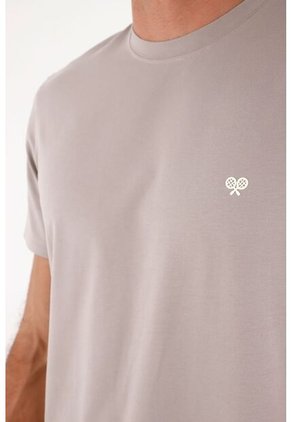 Tennis Camiseta Para Hombre En Algodón Gris Claro Corte Regular Con Raquetas