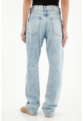 Tennis Jean Recto De Tiro Medio Con Pretina Desflecada Para Mujer