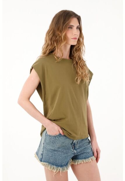 Camiseta Verde Cuello Redondo Para Mujer