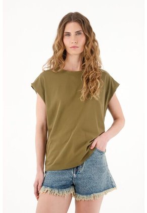 Camiseta Verde Cuello Redondo Para Mujer