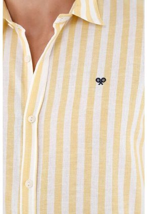 Tennis Camisa Amarilla Con Diseño Preteñido A Rayas Para Hombre
