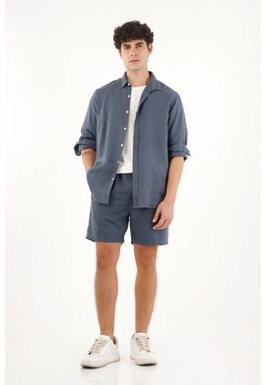 Tennis Camisa Azul Manga Larga 100% Lino Para Hombre