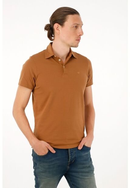 Tennis Polo Café Con Raqueta Bordada Para Hombre