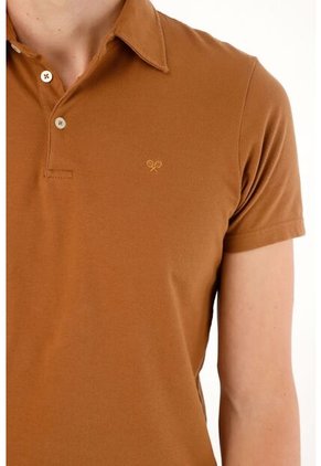 Tennis Polo Café Con Raqueta Bordada Para Hombre