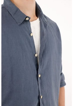 Tennis Camisa Azul Manga Larga 100% Lino Para Hombre