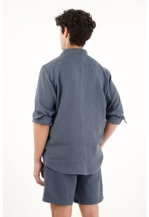 Tennis Camisa Azul Manga Larga 100% Lino Para Hombre