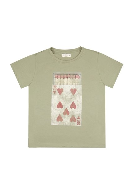 Camiseta Verde Con Estampado De Corazones Para Mujer