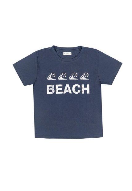 Camiseta Azul Con Estampado De Olas Para Mujer