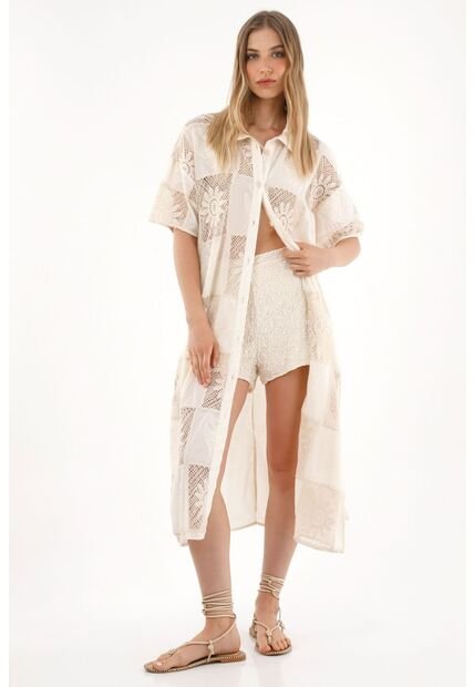 Tennis Camisa Larga Con Mix De Telas Crudo Para Mujer