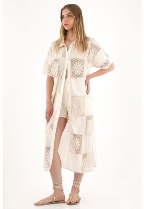 Tennis Camisa Larga Con Mix De Telas Crudo Para Mujer