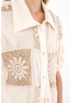 Tennis Camisa Larga Con Mix De Telas Crudo Para Mujer