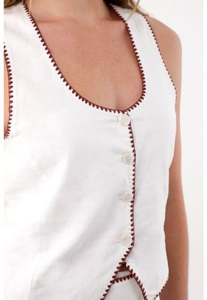 Tennis Chaleco En Apariencia Lino Con Escote Profundo Blanco Para Mujer