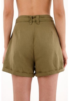 Bermuda Verde En 100% Lino Para Mujer