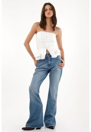 Tennis Camisa Strapless Con Corte Abombachado Crudo Para Mujer