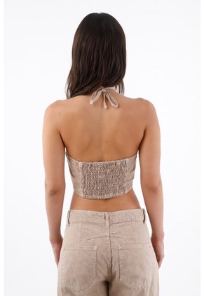 Tennis Top Halter Para Mujer De Algodón Beige Corto Con Tiras