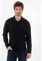 Tennis Polo Manga Larga Negra Para Hombre de Tennis