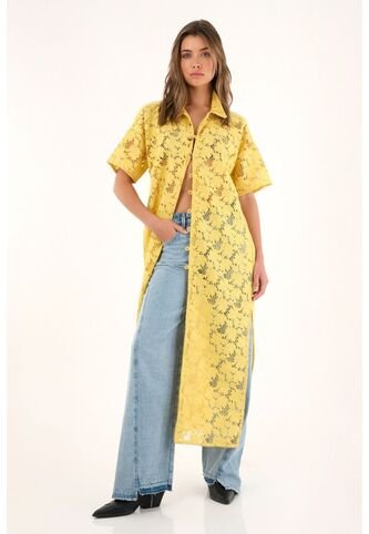 Tennis Kimono Amarillo Con Tela Bordada Para Mujer Tennis